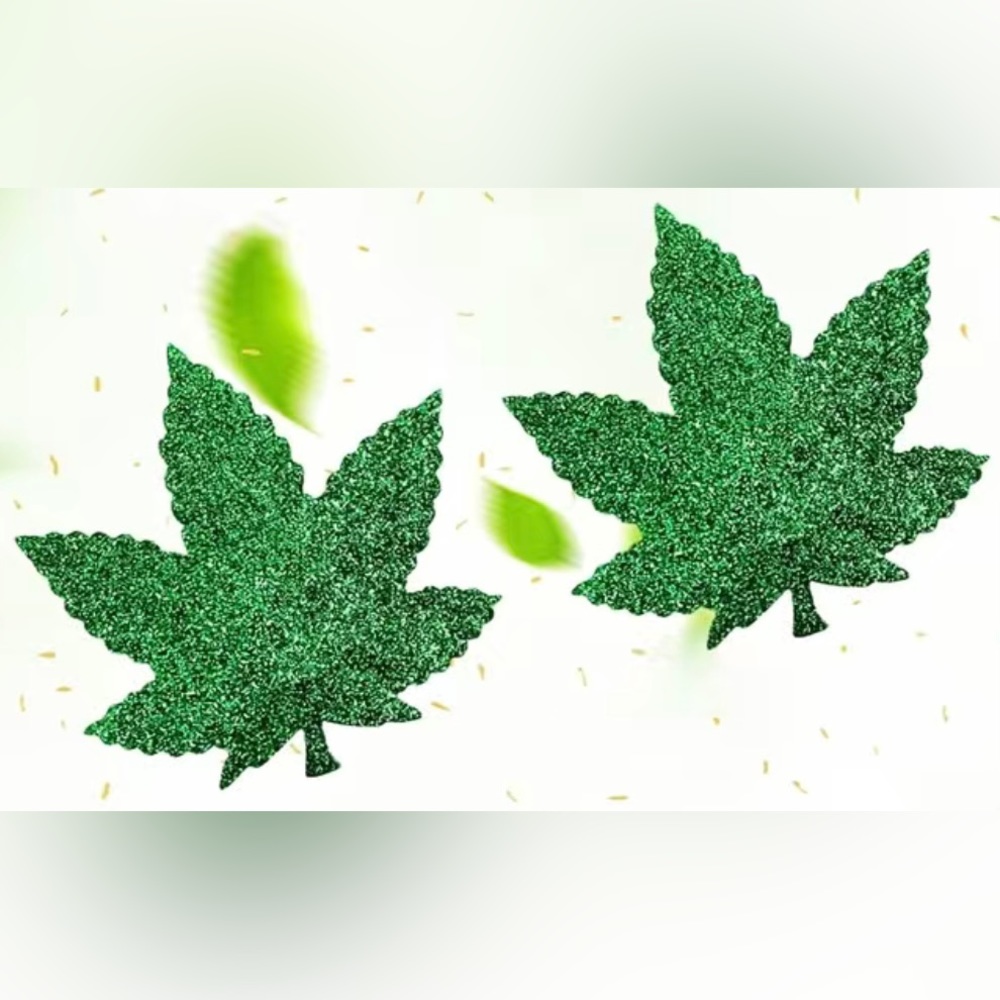 1 Pair Green‎ Leaf Glitter Nipple Covers, Adhesive Disposable Nipple Pasties